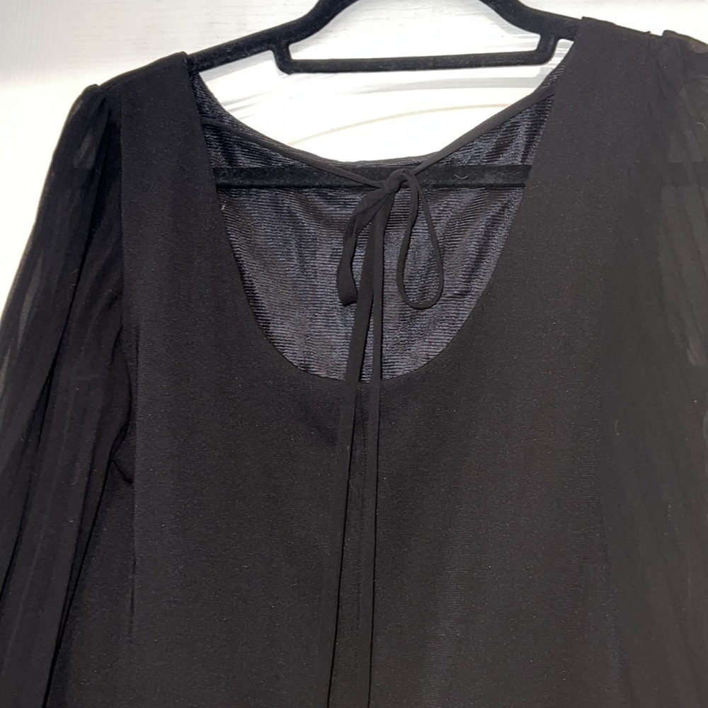 Little Black Dress with Sheer Sleeves - Picture 6 of 6